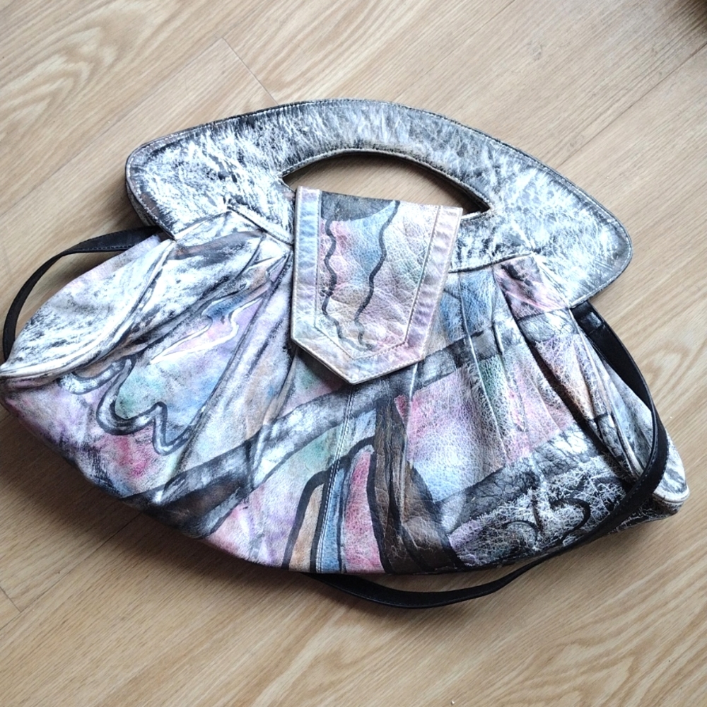 Botary 80's Graphic Hand Painted Leather Bag VTG